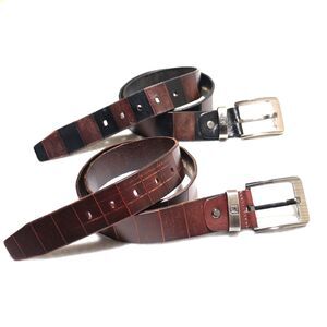 Vtg Stacy Adams Genuine Leather Men's Embossed Set 2 Belts Silver Buckle Sz 34"